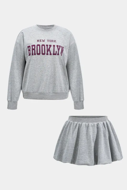 Plus Size Letter Print Top And Skirt Set sold by Micas