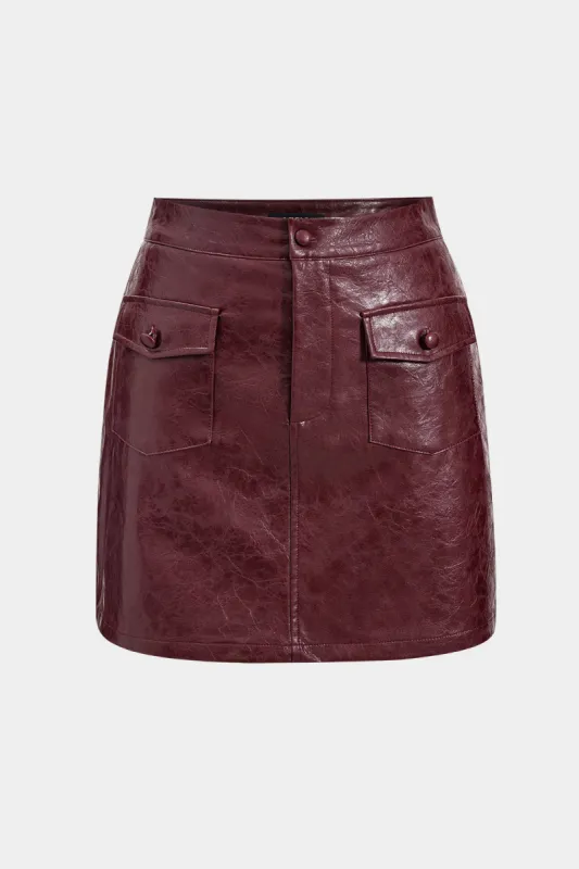 Faux Leather Pocket Skirt sold by Micas