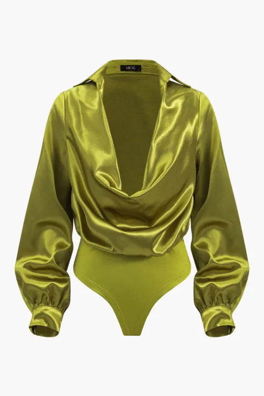 Satin patchwork langærmet bodysuit sold by Micas