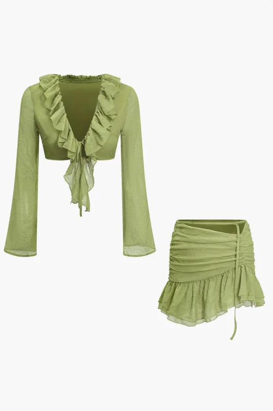 Ruffle V-hals top og nederdel sæt sold by Micas