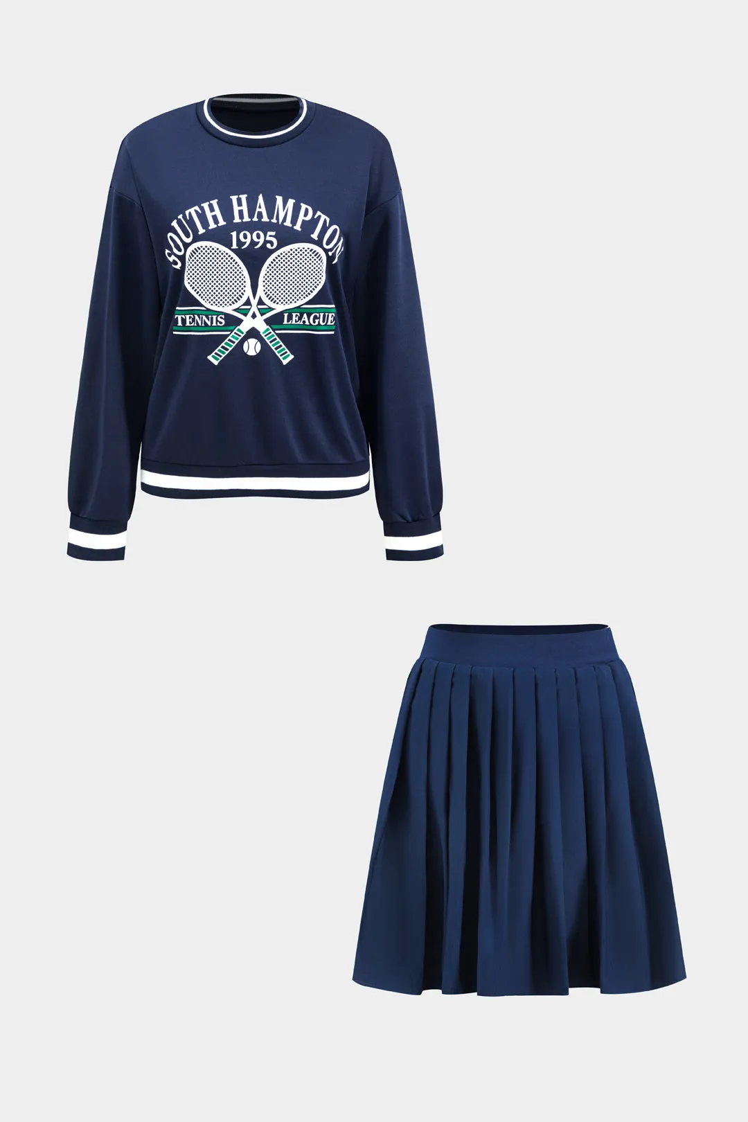 Brevprint top og plisseret nederdel sæt sold by Micas