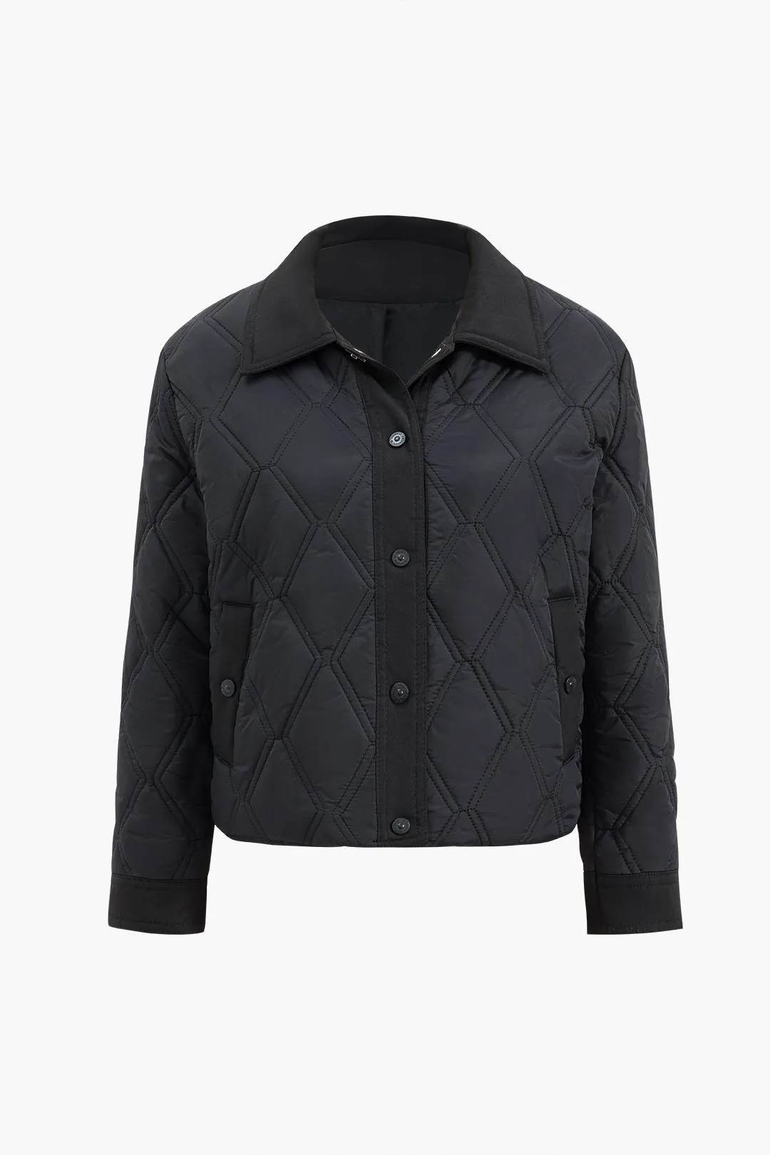Diamond Grid Polo Collar Patchwork Puffer sold by Micas