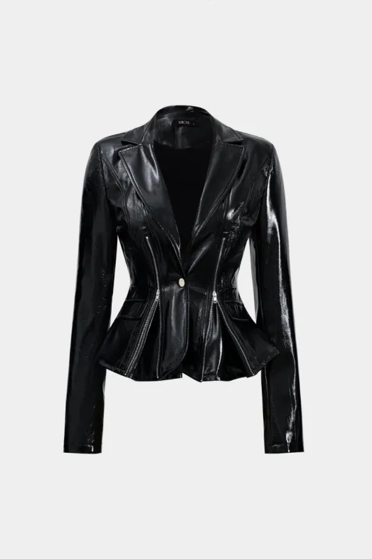 Faux Leather Button Zipper Jacket sold by Micas