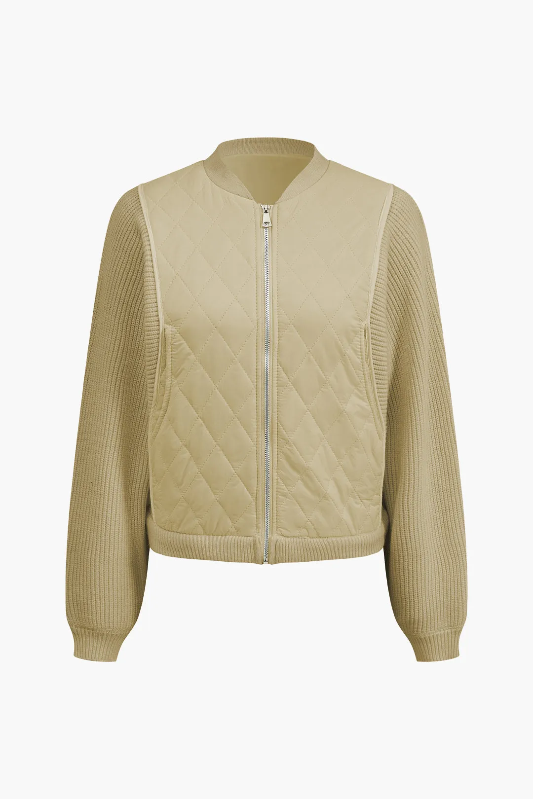 Knit Patchwork Zipper Cardigan sold by Micas