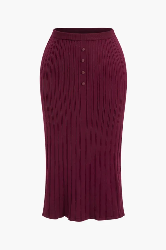 Plus Size Button High Waist Knit Skirt sold by Micas