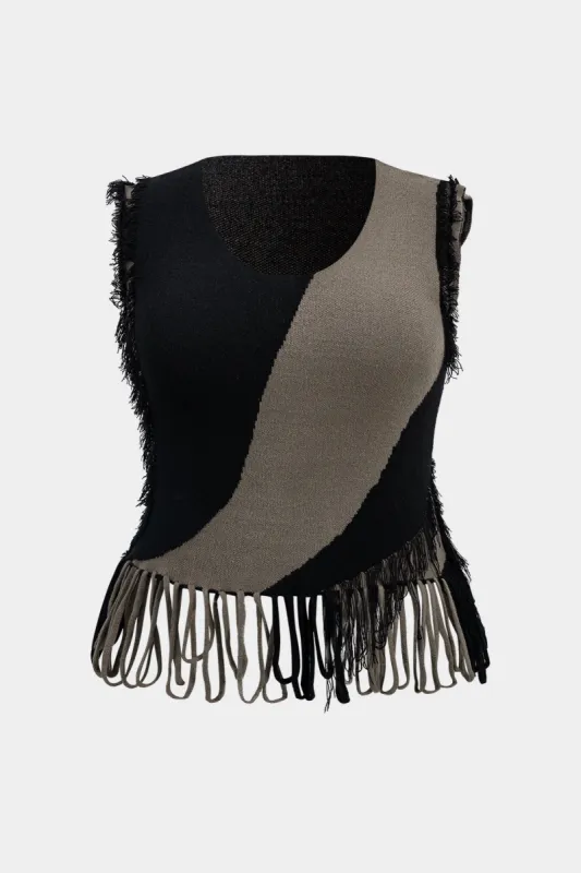 Plus Size Abstract Print Knit Patchwork Tank Top sold by Micas