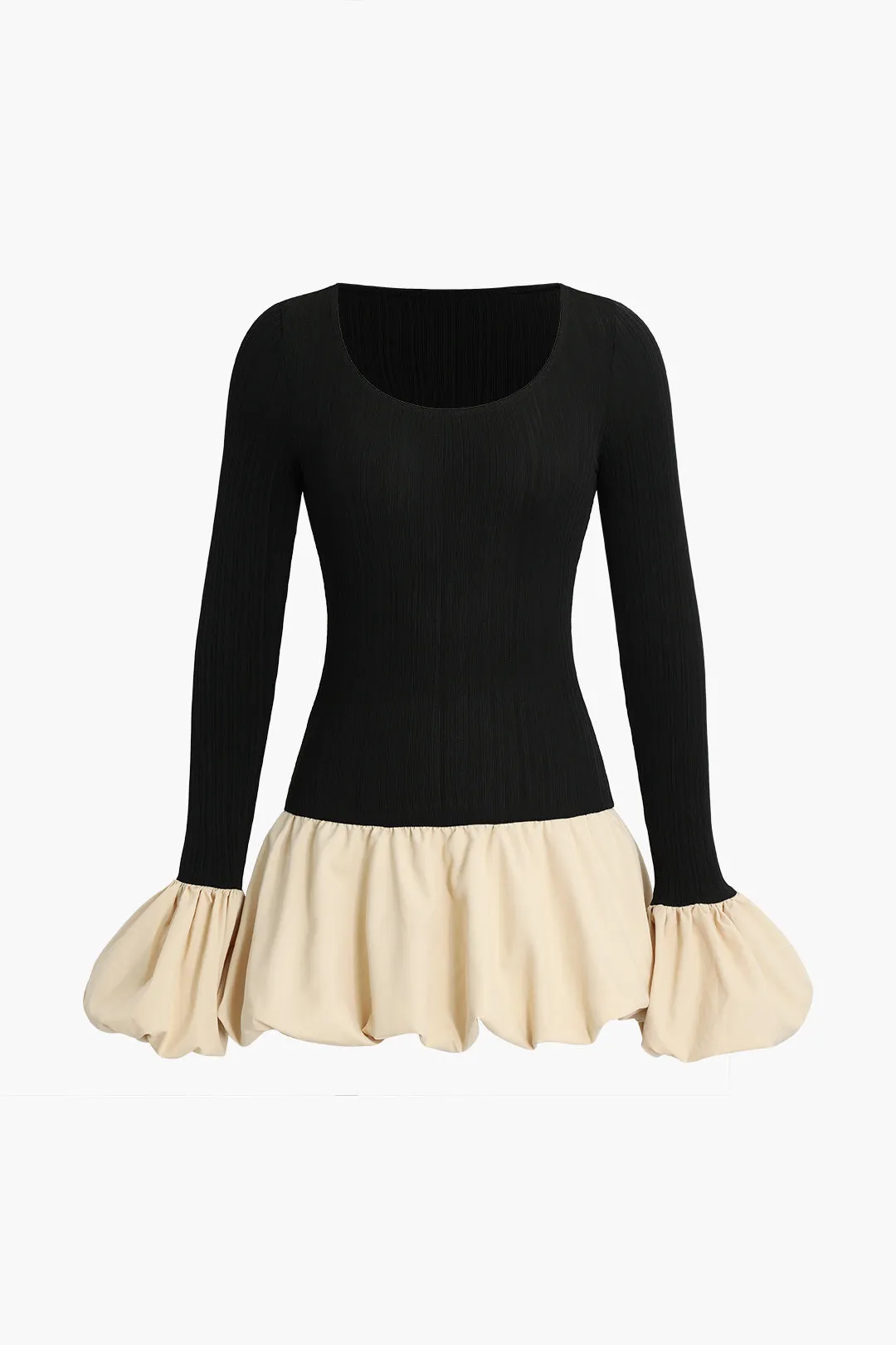 Puff Sleeve Patchwork Langærmet mini kjole sold by Micas