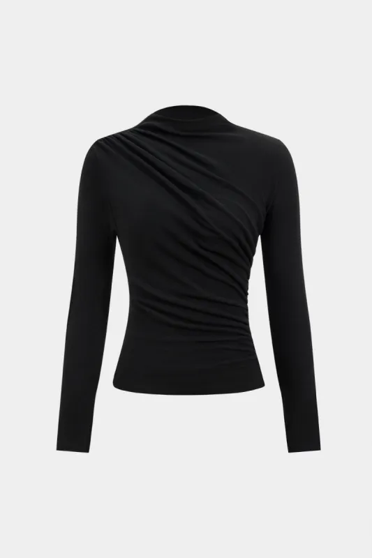 Ruched Pleated Design Long Sleeve T-Shirt sold by Micas