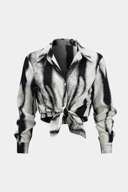 Contrast Print Long-Sleeve Shirt sold by Micas