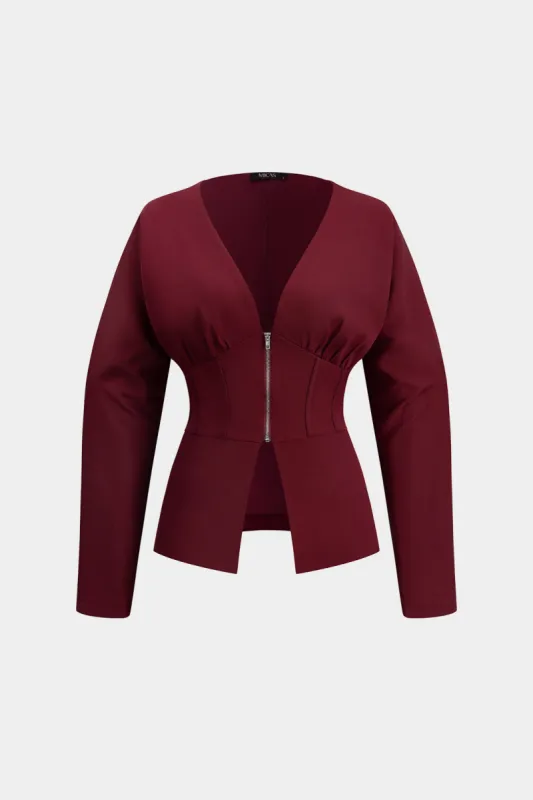 Zipper Detail V-neck Blazer sold by Micas