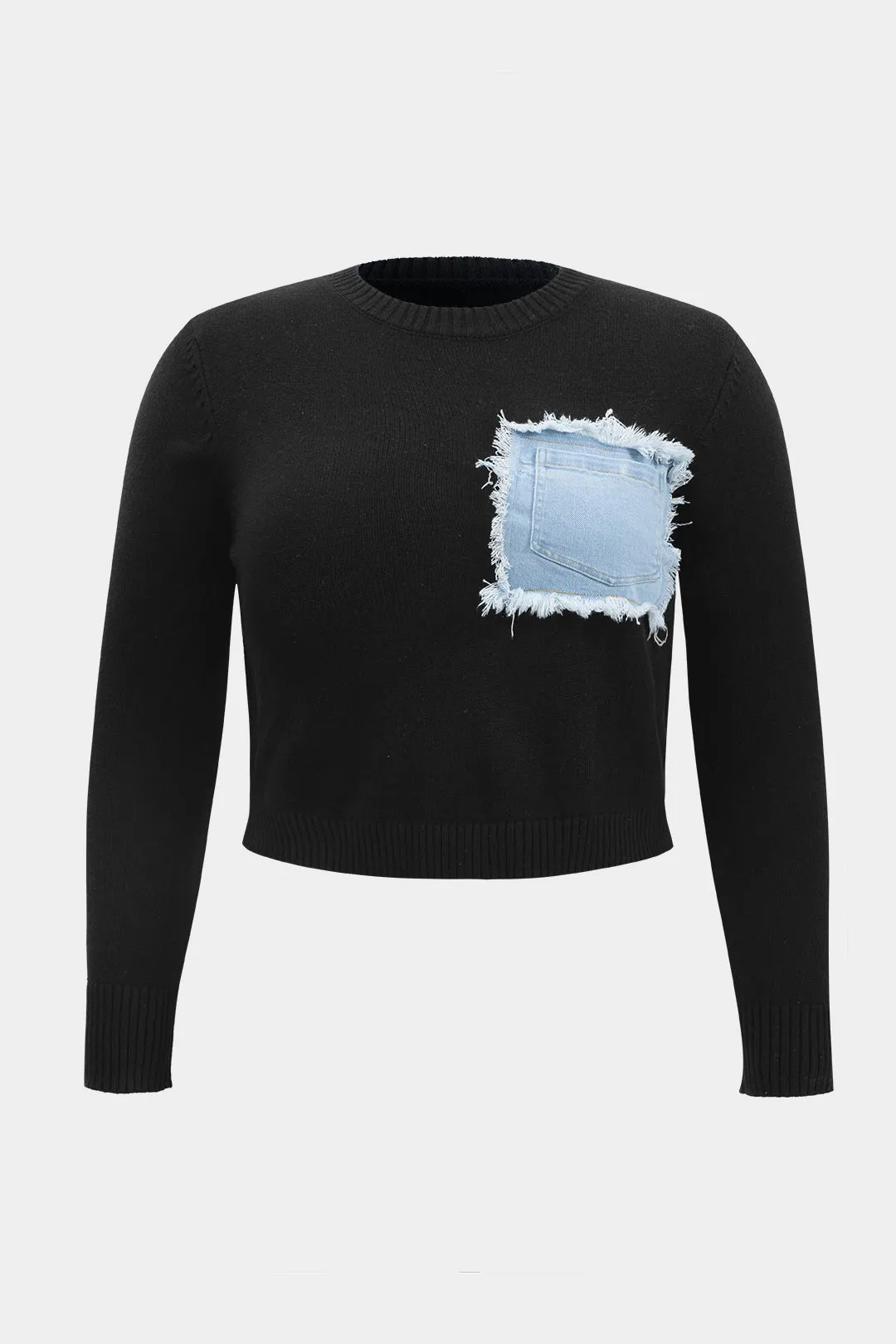 Plus størrelse strik patchwork lynlås detaljerede top og høje talje bukser sold by Micas product image thumbnail 2