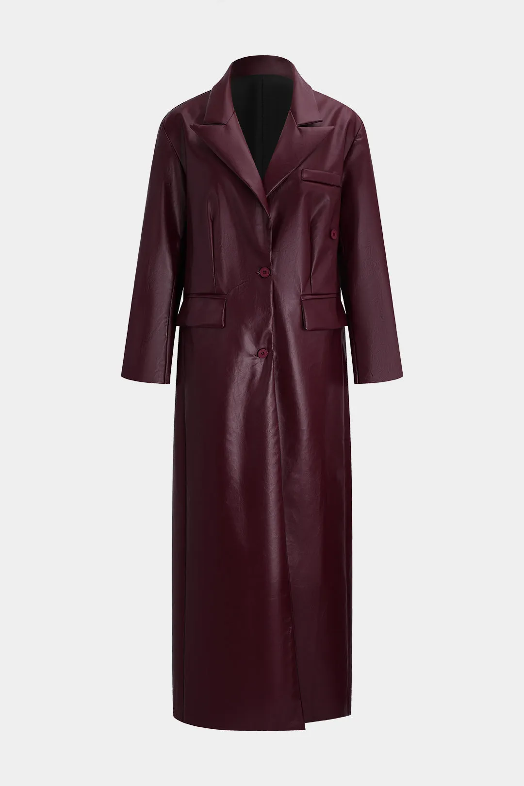 Faux Leather Button Fake Pockets Coat sold by Micas