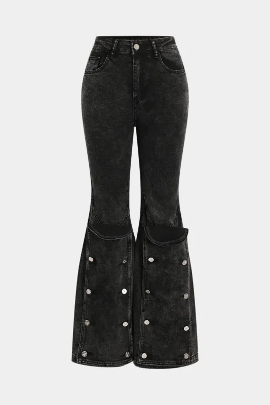 Button Detail Flared Leg Jeans sold by Micas