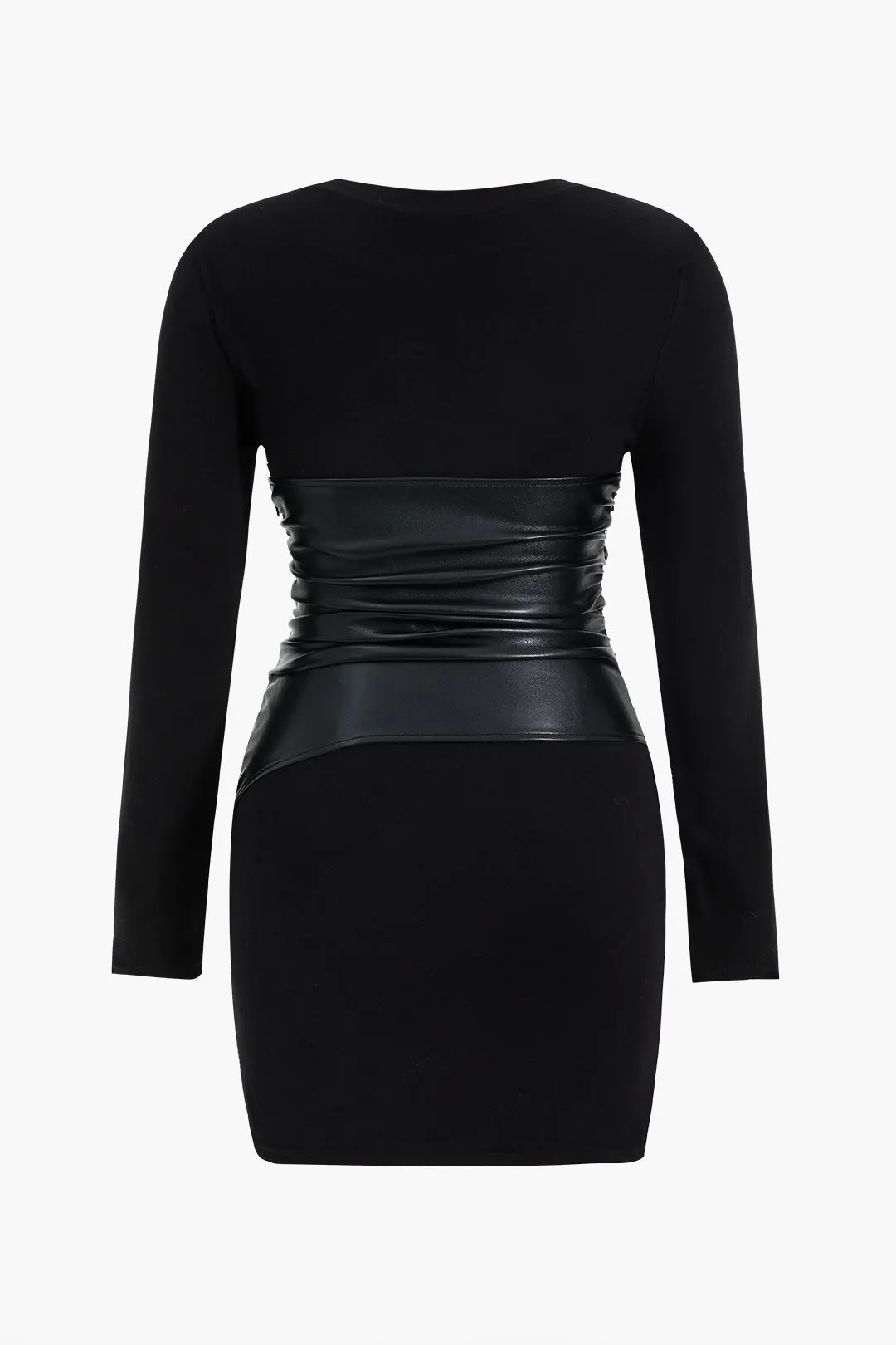 Plus størrelse patchwork faux læder langærmet mini kjole sold by Micas product image thumbnail 2