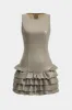 Faux Leather Ruffle Round Neck Sleeveless Mini Dress sold by Micas