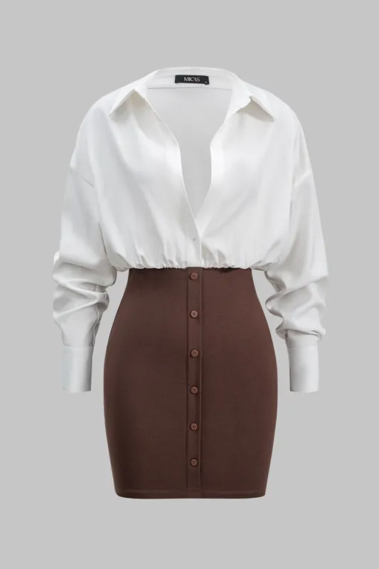 Patchwork -knap detaljer langærmet mini kjole sold by Micas