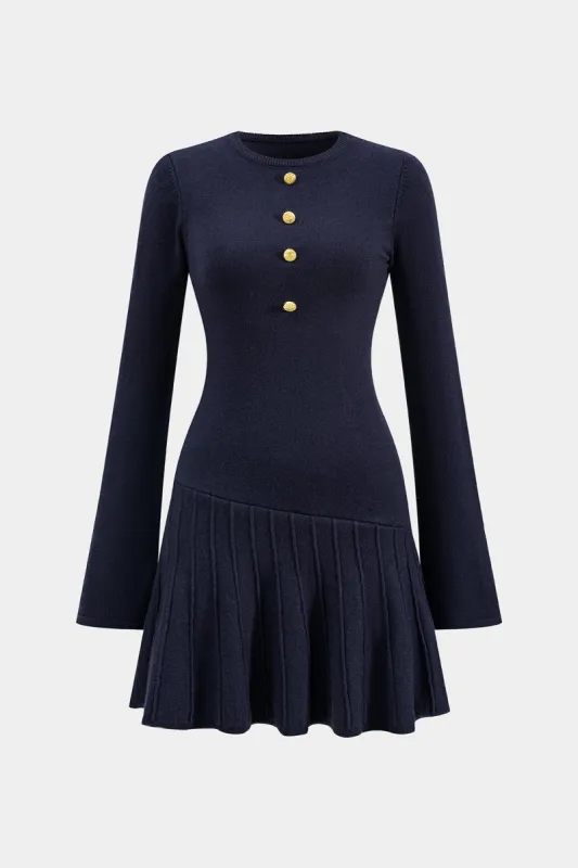 Asymmetrical Round Neck Long Sleeve Mini Dress sold by Micas