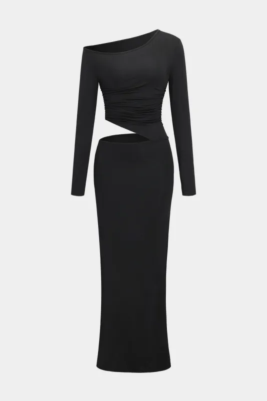 Asymmetrical Shoulder Long Sleeve Maxi Dress sold by Micas