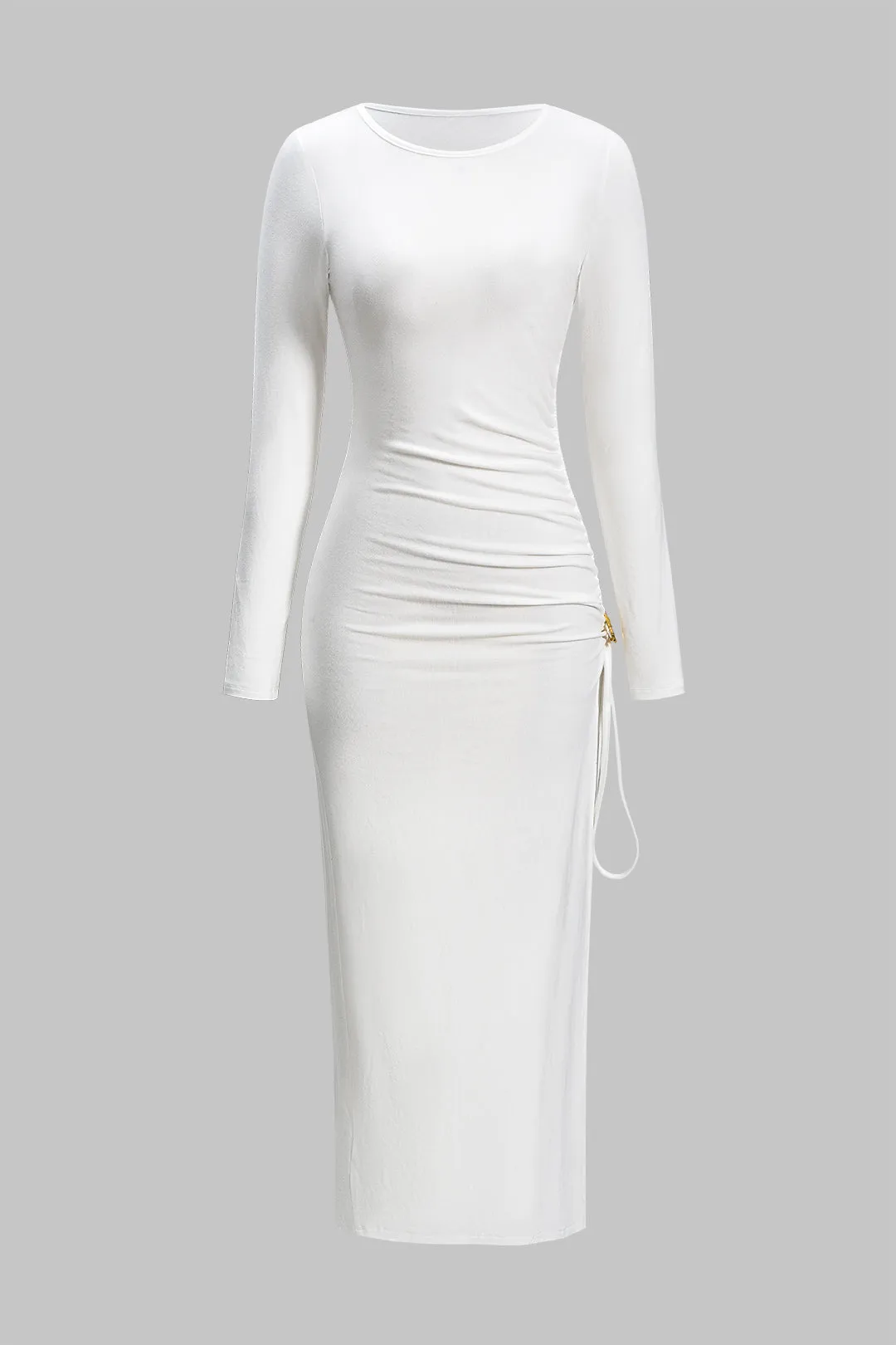 Metallic Drawstring Long Sleeve Maxi Dress sold by Micas