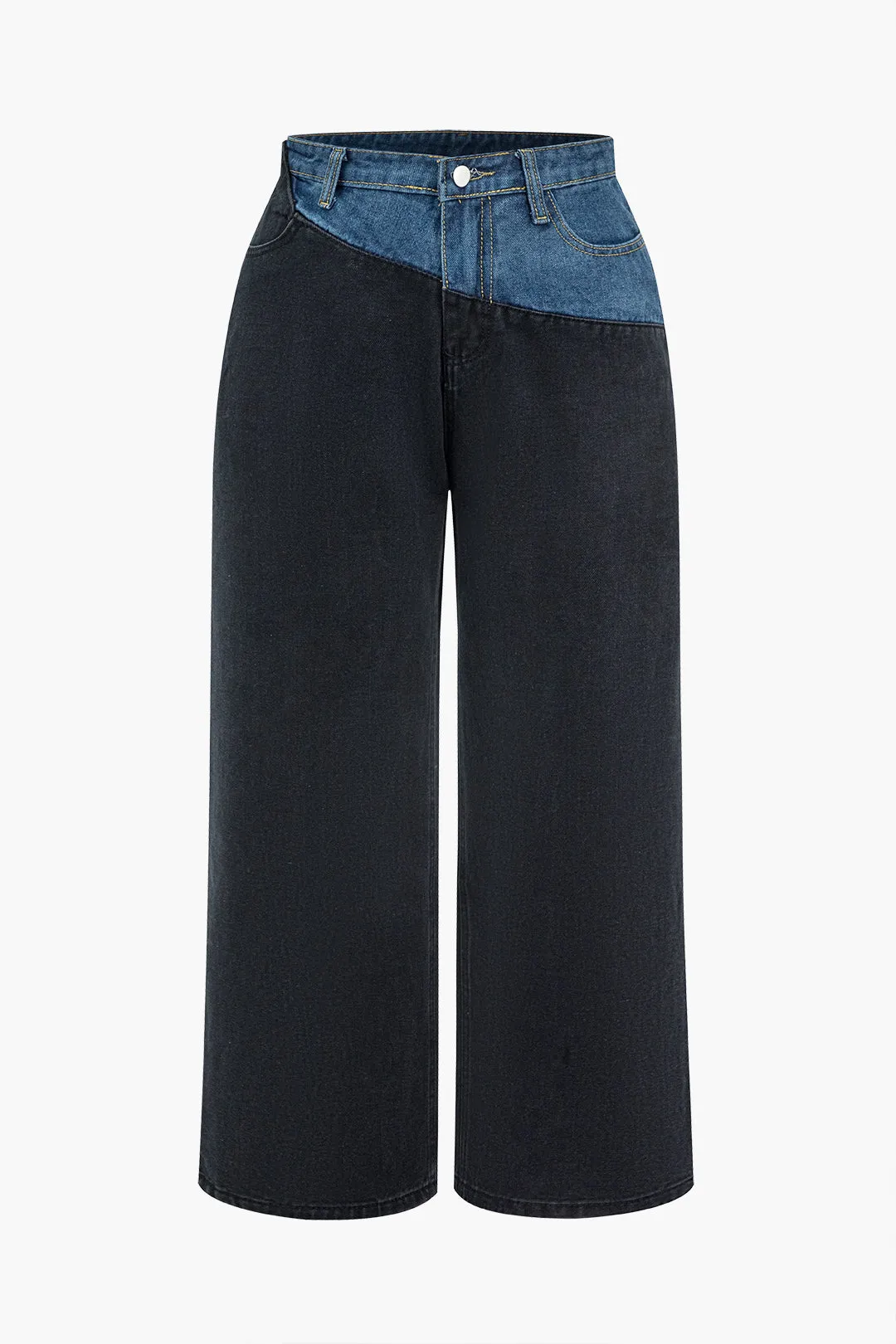 Plus Size Denim Patchwork Wide Leg Trousers sold by Micas