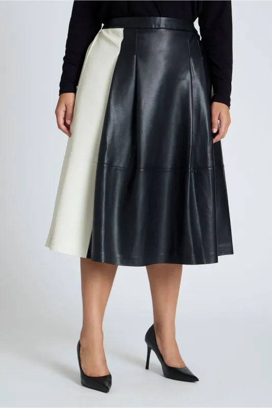 Plus Size Faux Leather Zipper Detail Patchwork Skirt sold by Micas