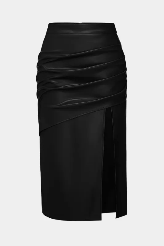 Plus Size Faux Leather Zipper Ruched Slit Skirt sold by Micas