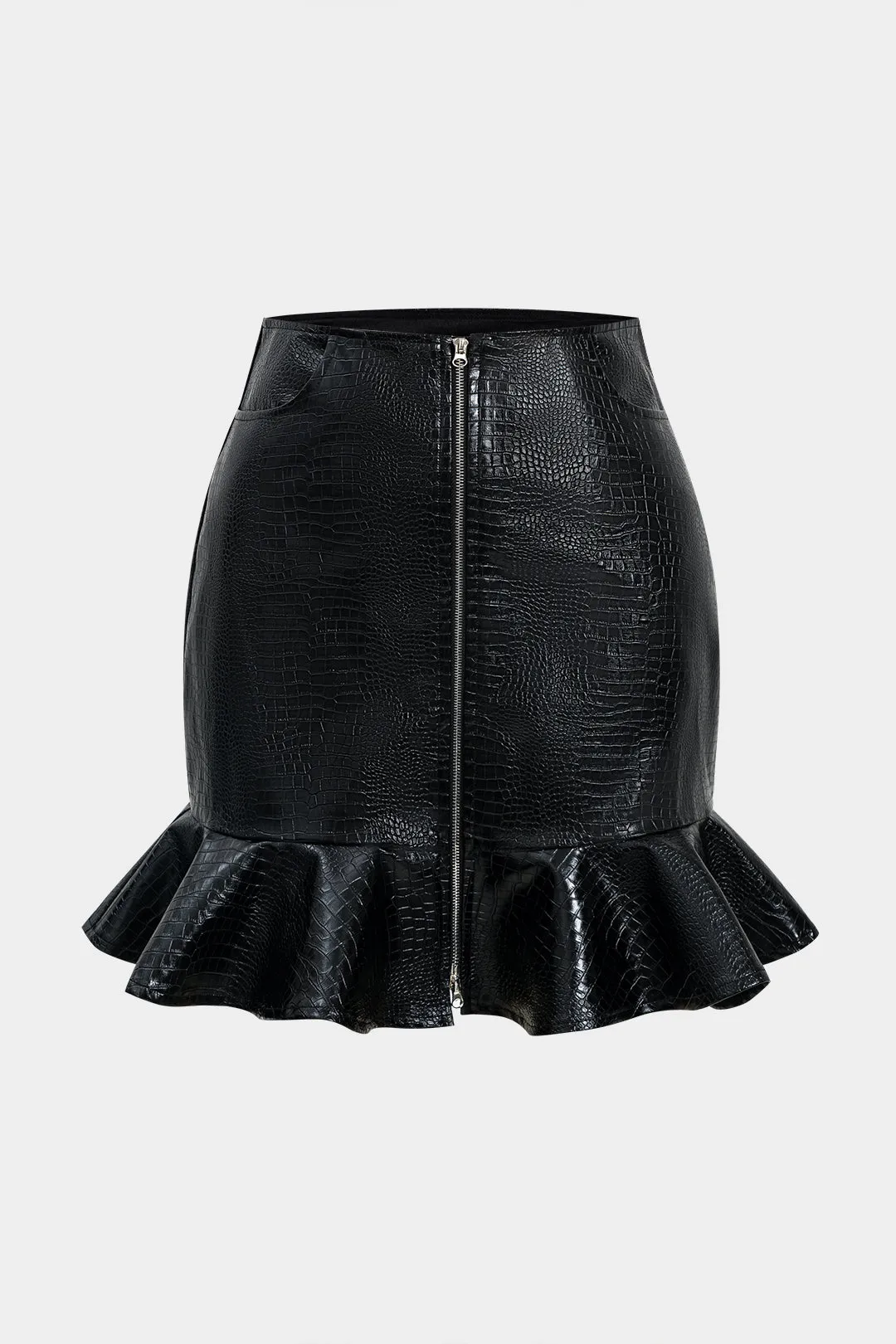 Faux Leather Zipper Skirt sold by Micas