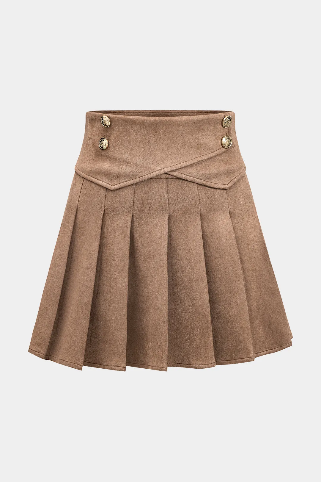 Suede Metallic Button Pleated Skirt sold by Micas