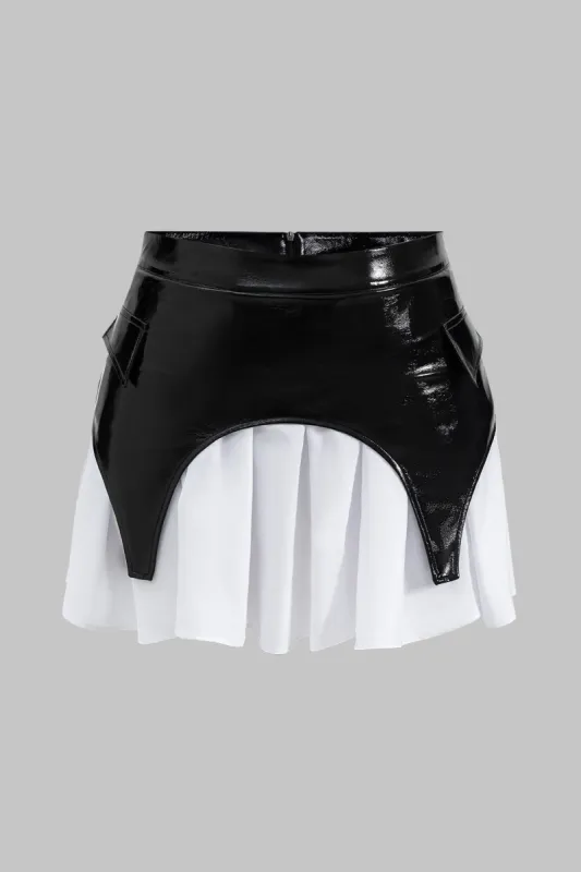Plus Size Faux Leather High Waist Patchwork Zipper Skirt sold by Micas