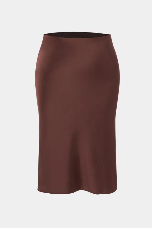 Plus Size Satin High Waist Midi Skirt sold by Micas