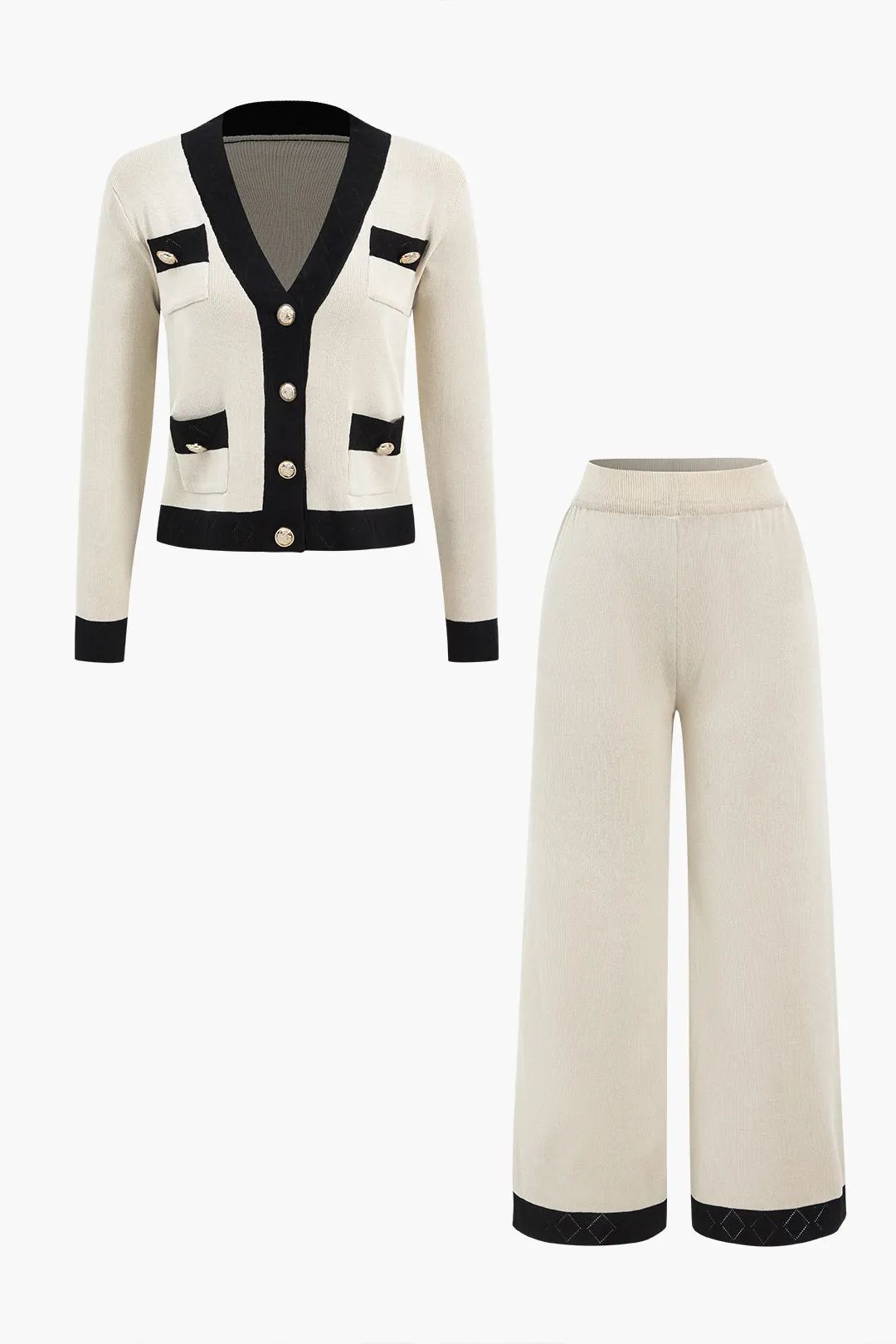 Strik metallisk knaplomme top og bukser sæt sold by Micas