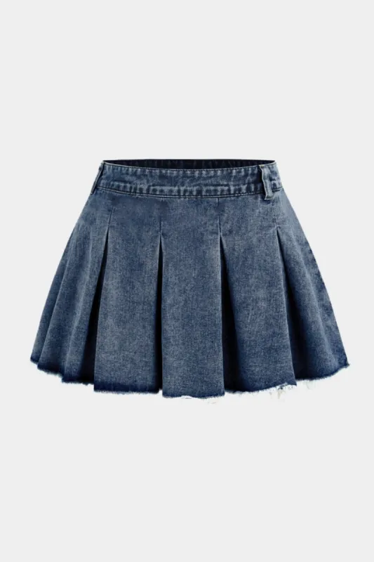 Plus Size Denim Pleated Mini Skirt sold by Micas