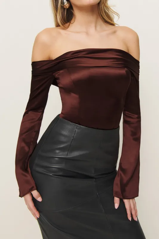 Satin Off Shoulder Long-Sleeve Top sold by Micas
