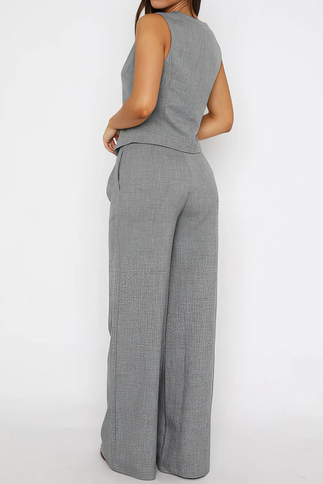 Solid Vest And Wide Leg Pants Set sold by Micas product image thumbnail 2