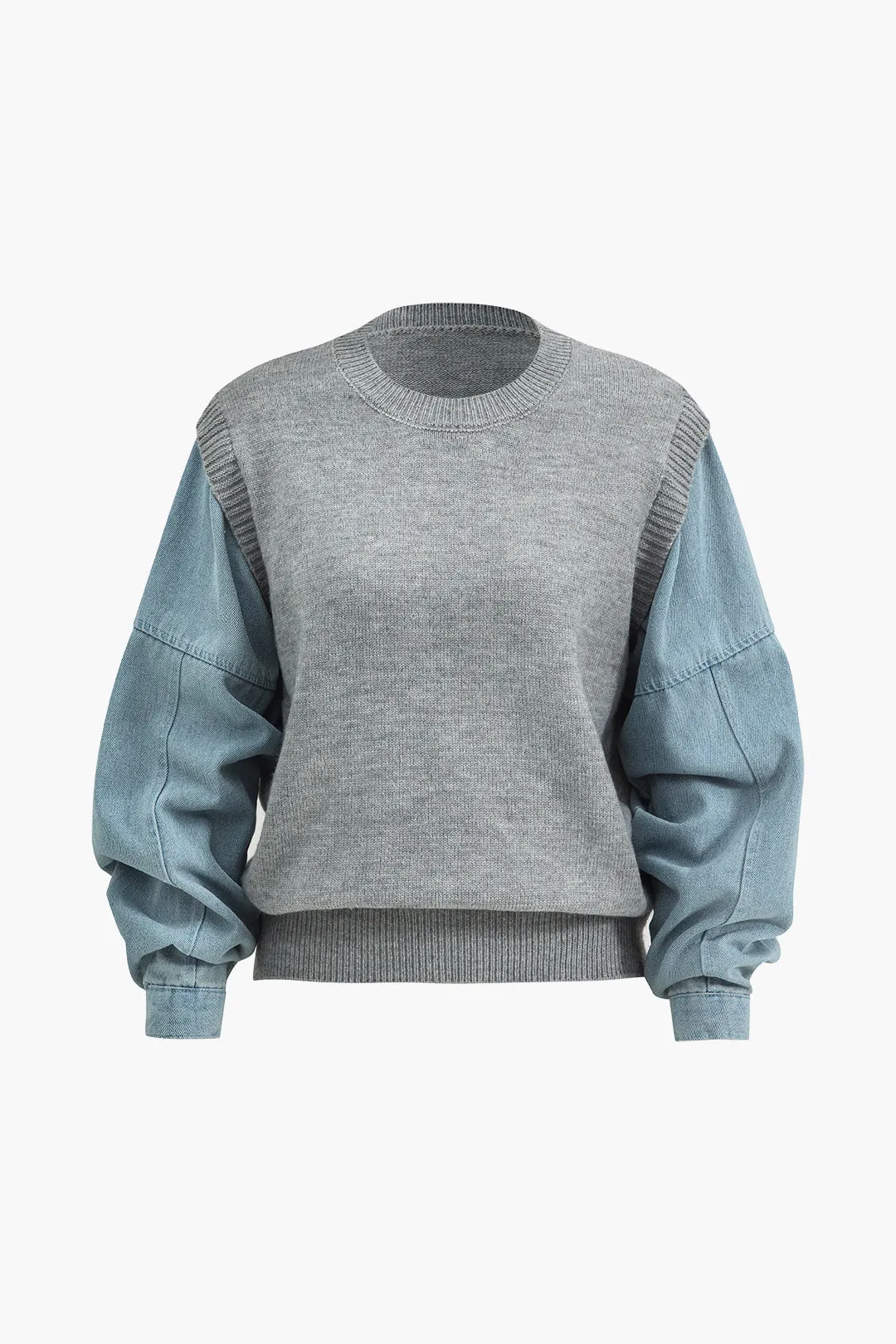 Denim patchwork sweater langærmet top sold by Micas