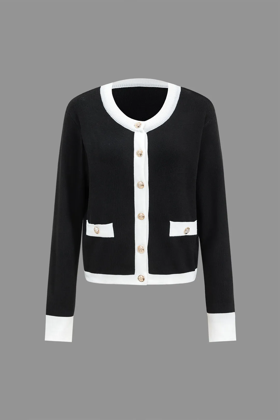 Kontrast Knit -knap patchwork top og bukser sæt sold by Micas product image thumbnail 2