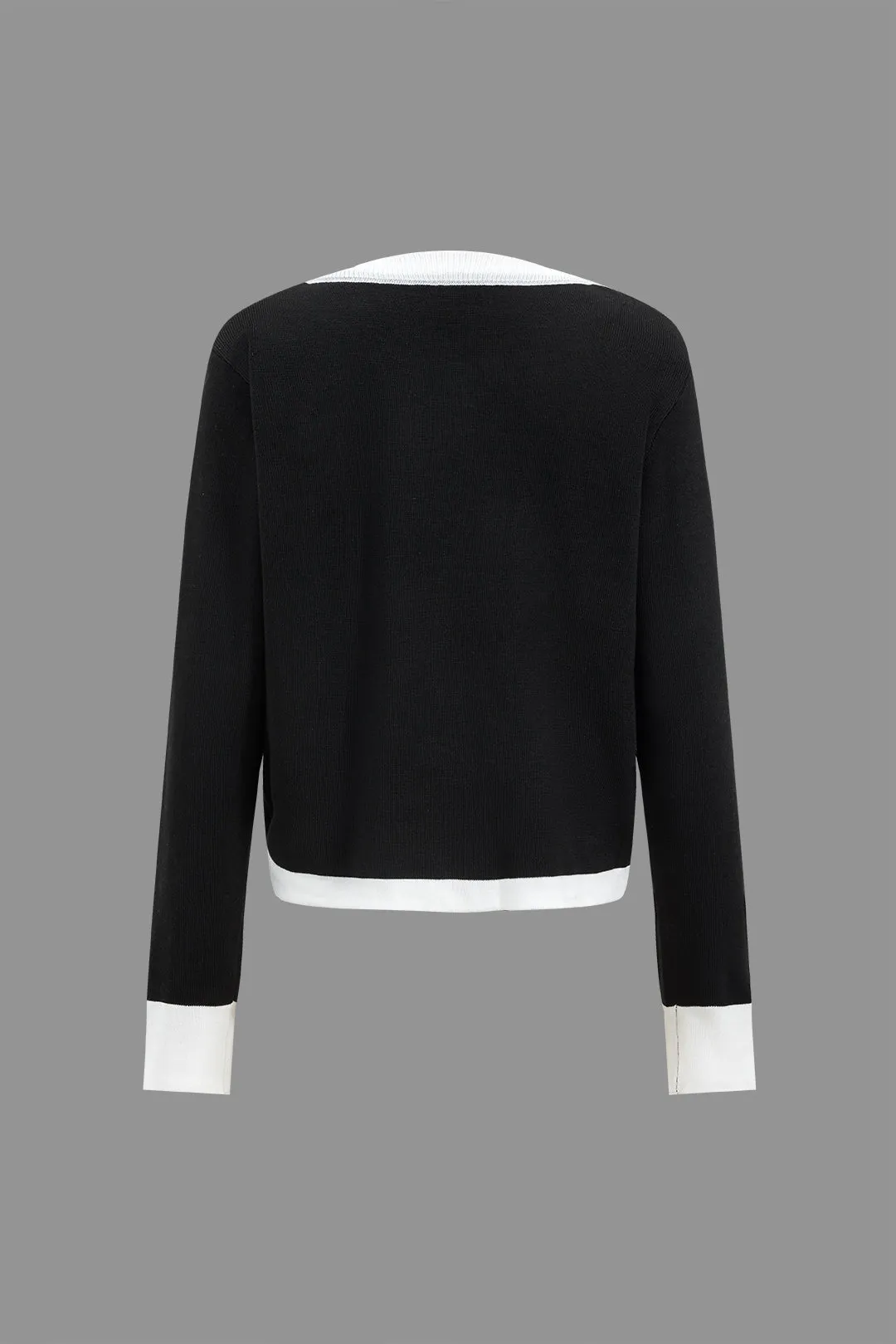 Kontrast Knit -knap patchwork top og bukser sæt sold by Micas product image thumbnail 3