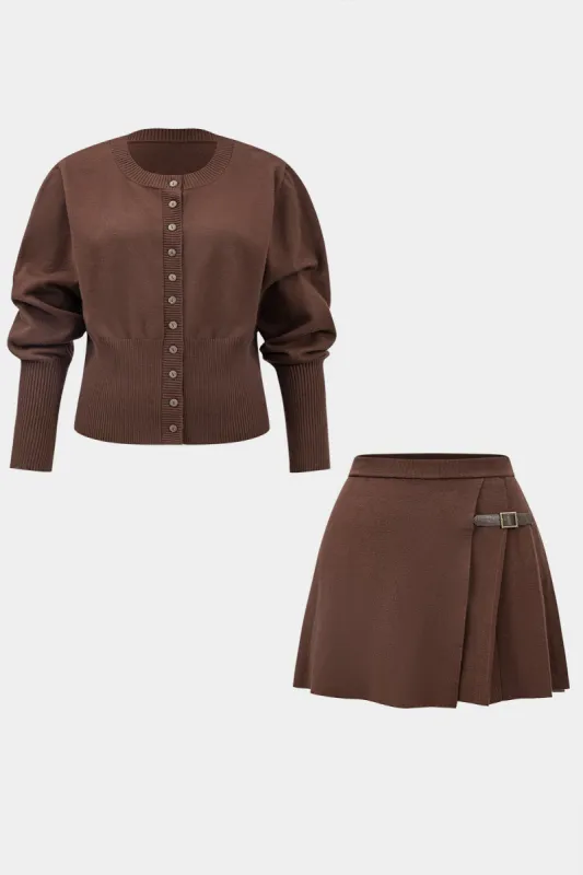 Plus Size Knit Button Top And High Waist Skirt Set sold by Micas