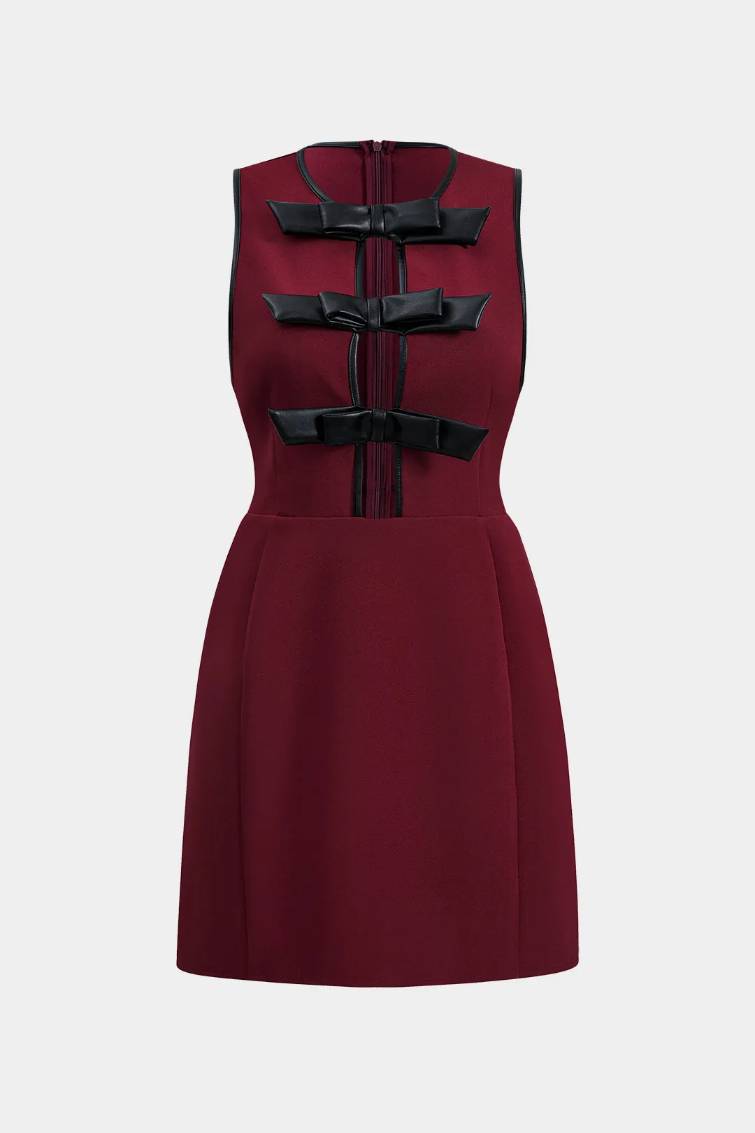 Faux Leather Bow Sleeveless Mini Dress sold by Micas