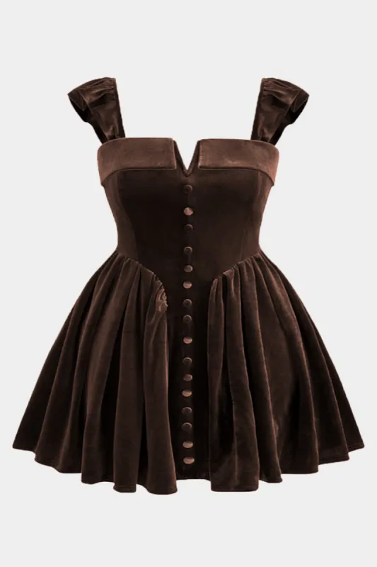 Plus Size Velvet Zipper Button V-Neck Mini Dress sold by Micas