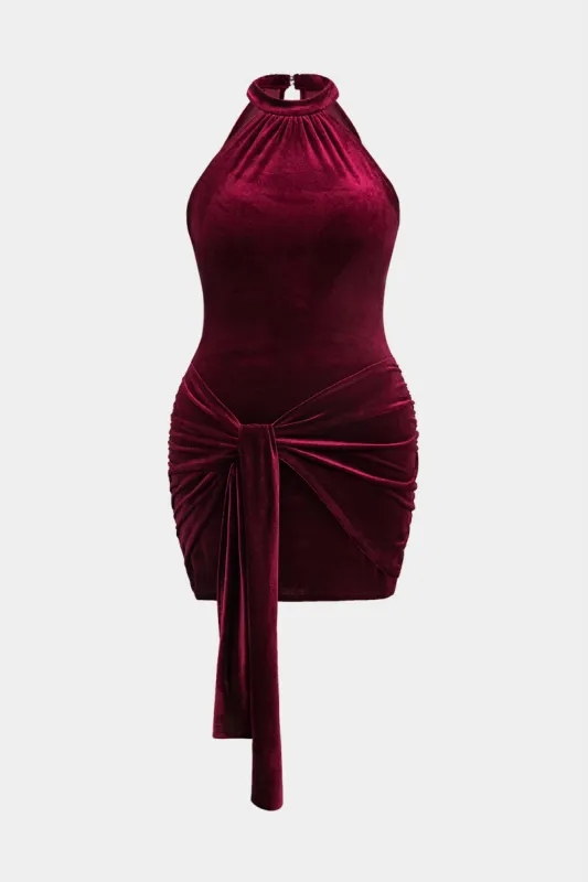 Plus Size Velvet Tie Front Button Sleeveless Mini Dress sold by Micas