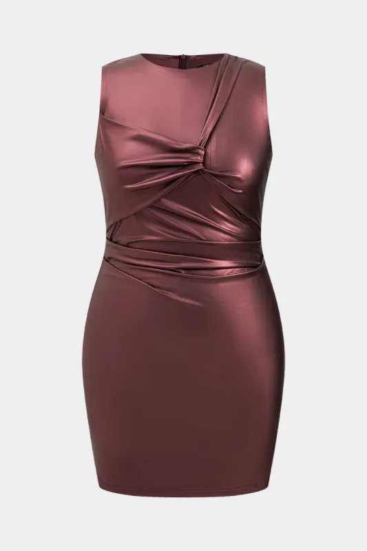 Plus Size Faux Leather Knotted Mini Dress sold by Micas