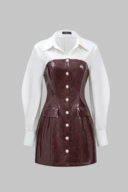 Faux Leather Patchwork Long Sleeve Mini Dress sold by Micas