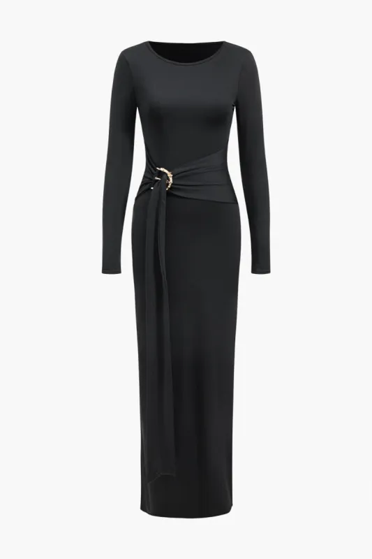 Metallic Detail Tie-Up Long Sleeve Maxi Dress sold by Micas