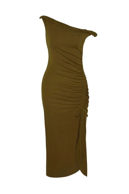 Drawstring Asymmetrical Sleeveless Midi Dress sold by Micas