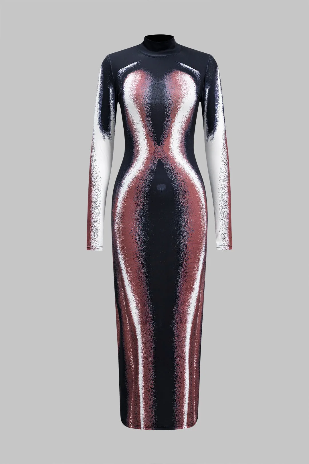 Abstrakt print langærmet maxi kjole sold by Micas