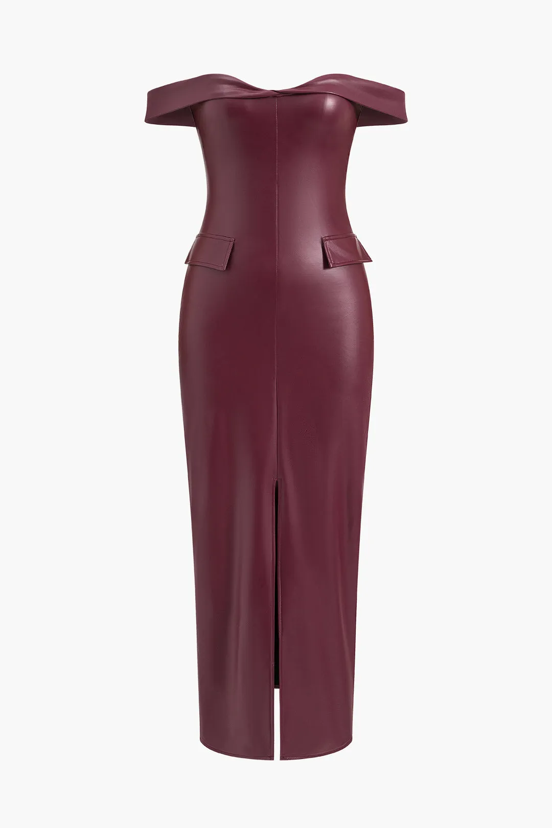 Faux Leather Off Shoulder Sleeveless Midi Dress sold by Micas