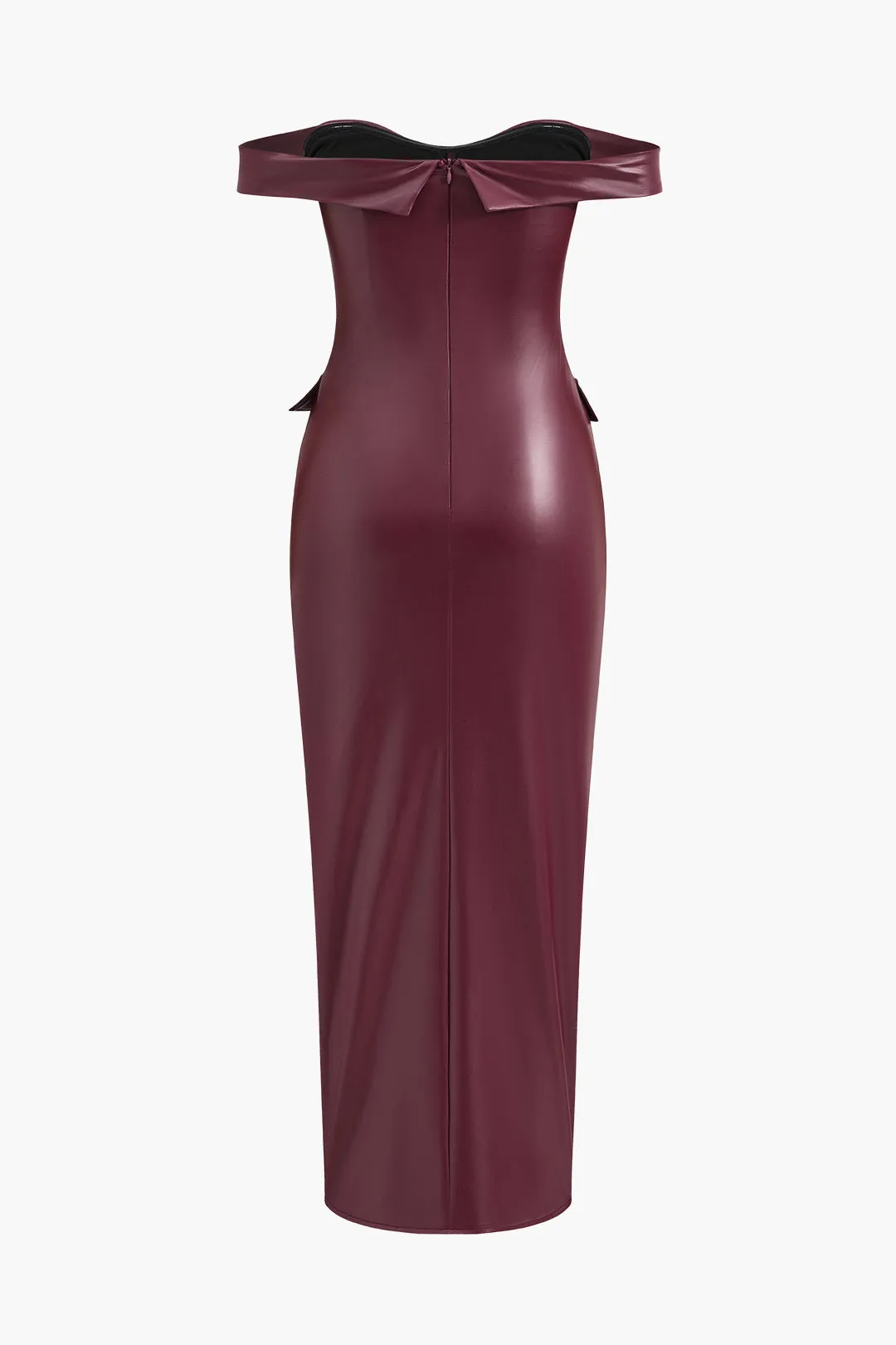 Faux Leather Off Shoulder Sleeveless Midi Dress sold by Micas product image thumbnail 2