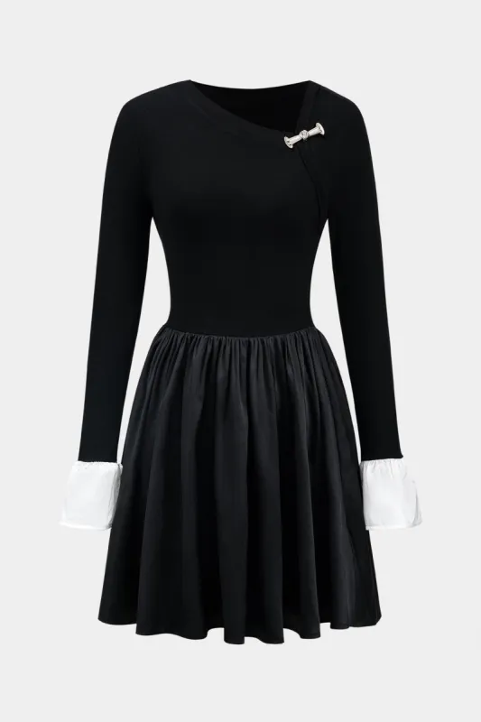 Satin Metallic Detail Patchwork Long Sleeve Mini Dress sold by Micas