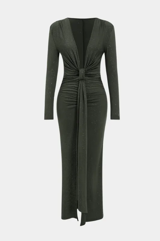 Deep V-Neck Long Sleeve Maxi Dress sold by Micas